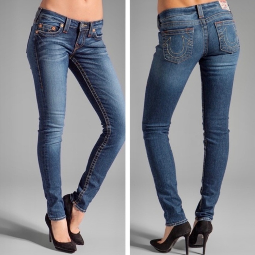 True Religion Stella Mid Rise Stretchy Boyfriend Slim
Medium Wash Abrasion Jeans